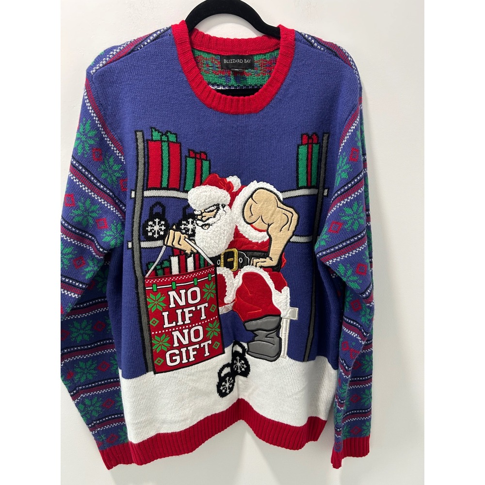 Blizzard Bay Mens No Lift No Gift Santa Ugly Christmas Sweater
 Blue XL